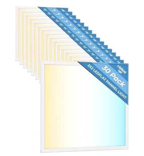 30 Pack 2x2 LED Flat Panel Light for Drop Ceiling, 5200lm Selectable 20W/25W/30W/35W/40W, Color Temperature 3000K/3500K/4000K/5000K/6500K, 0-10V Dimmable, 120-277V, ETL - size: 2x2 FT LED - 30 PACK