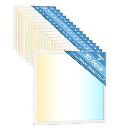 30 Pack 2x2 LED Flat Panel Light for Drop Ceiling, 5200lm Selectable 20W/25W/30W/35W/40W, Color Temperature 3000K/3500K/4000K/5000K/6500K, 0-10V Dimmable, 120-277V, ETL - size: 2x2 FT LED - 30 PACK