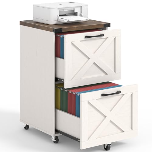 Halitaa Farmhouse 2 Drawer Small File Cabinet with Wheels, Rustic White - color: Rustic White, size: 2 Drawer