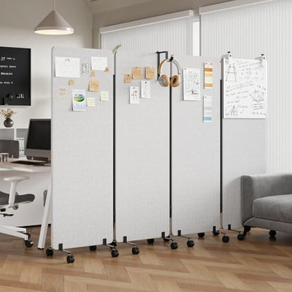 4 Panel Soundproof Room Divider W/Wheels, Office Divider with Whiteboard | 66" H with Detachable Whiteboard/Clips/Hooks/Pushpins,Wheeled Room Dividers, Easy to Move,For Conference Room Partitions - color: Grey, size: 4-Panel-with Board