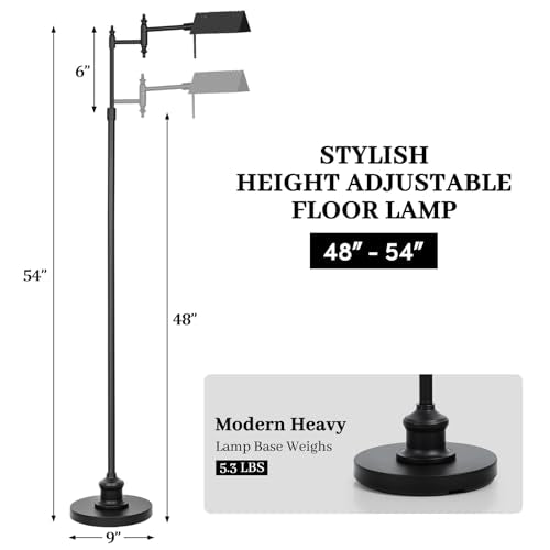 Bairth Black Reading Floor Lamp, Dimmable Pharmacy Standing Lamp | 3 Color Temperature, Dimmable, 17W LED, Height Adjustable, 360°Swing Arm, for Living Room, Bedroom, Office, Craft & Sewing - color: Black
