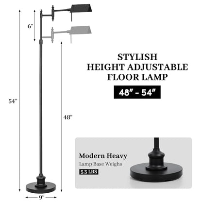 Bairth Black Reading Floor Lamp, Dimmable Pharmacy Standing Lamp | 3 Color Temperature, Dimmable, 17W LED, Height Adjustable, 360°Swing Arm, for Living Room, Bedroom, Office, Craft & Sewing - color: Black