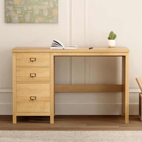 47" Executive Desk with File Drawer, Farmhouse Home Office Desk with Storage Drawer Wood Computer Writing Desk for Study Office, Natural Oak - color: Natural Oak, size: 21.65"D x 47.2"W x 29.9"H