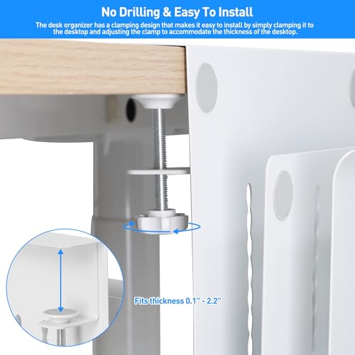 MAXECHO Desk Side Storage, Under Desk Laptop Mount, Table Side Hanging File Organizer, No Drill Clamp On Cable Management Tray, Laptop Holder with Magnetic Pen Holder for Office and Home, Load 22 Lbs - color: White