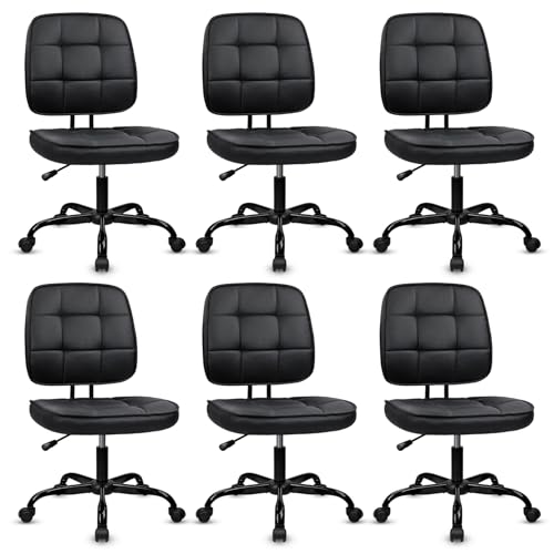 CLATINA Home Office Chair No Arms with Wheels, Armless Small Leather Ergonomic Low Back Desk Chairs Adjustable Height 360° Swivel Rolling Computer Task Chair for Work Conference Room, Black, 6 Pack - color: Black-heihbao, size: 6 Pack