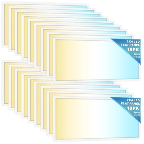 Sunco 18 Pack 2x4 LED Flat Panel Lights 3CCT Selectable, 30-50W, Dimmable | 6500LM, Selectable CCT 4000K/5000K/6000K, Selectable Wattage 30W/40W/50W, 0-10V, Office Lighting, Warehouse, Drop Ceiling - size: 2x4 (18 Pack)