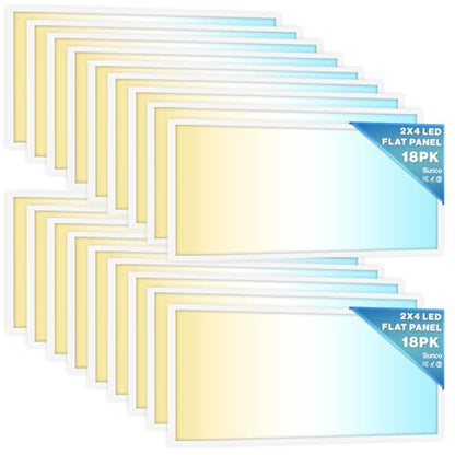 Sunco 18 Pack 2x4 LED Flat Panel Lights 3CCT Selectable, 30-50W, Dimmable | 6500LM, Selectable CCT 4000K/5000K/6000K, Selectable Wattage 30W/40W/50W, 0-10V, Office Lighting, Warehouse, Drop Ceiling - size: 2x4 (18 Pack)