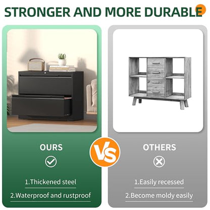 Lateral File Cabinet 2 Drawer, Metal File Cabinet with Lock - color: Black, size: 2 Drawer - Lateral