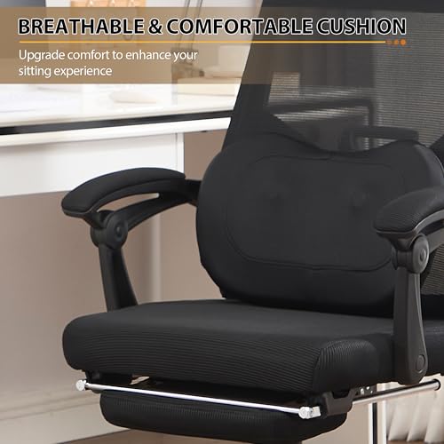 Qulomvs Ergonomic Office Chair with Massage&Heated Lumbar Support, Kneading Massage Office Chair with Foot Rest, Reclining Home Office Desk Chair Adjustable Mesh Computer Desk Chair with Wheels - color: Black With Massager