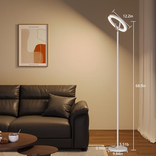 SIBRILLE 30W LED Floor Lamp for Living Room, 350° Rotating Reading Standing Lamp with Remote Control, Stepless Dimmable 3000K-6500K Modern Tall Lamp for Bedroom Office - color: White