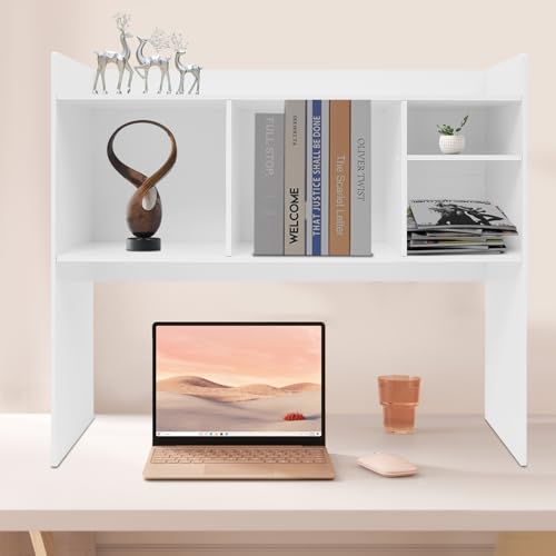 Desktop Bookshelf, 36" Desktop Organizer Shelf Oak Desk Hutch for Computer Desk 2 Tier Desk Shelf Multifunctional Freestanding Storage Rack Display Shelf for Home Office