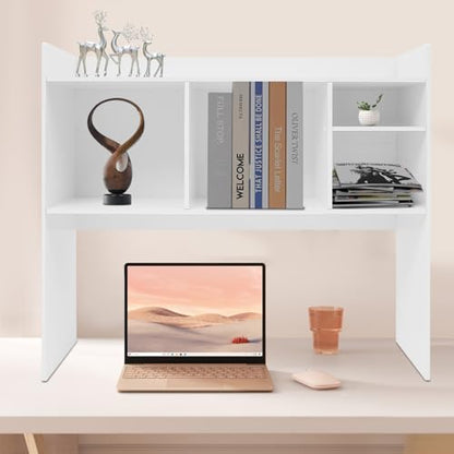 Desktop Bookshelf, 36" Desktop Organizer Shelf Oak Desk Hutch for Computer Desk 2 Tier Desk Shelf Multifunctional Freestanding Storage Rack Display Shelf for Home Office