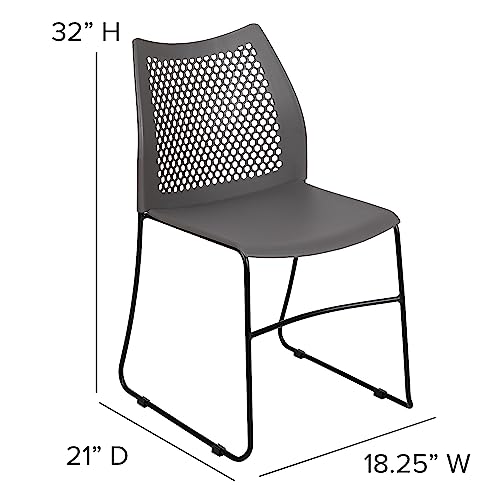 Flash Furniture Hercules Stack Chair with Air-Vent Back, Gray | Sled Base, Powder Coated, 661 LBS. Weight Capacity - color: Grey, size: Set of 1