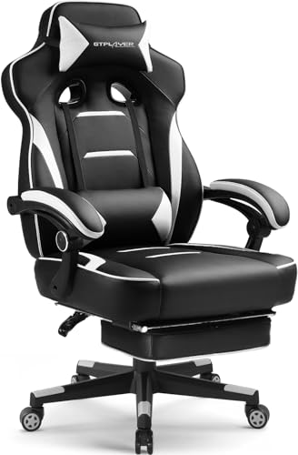 GTPLAYER Gaming Chair with Footrest, 350LBS Big and Tall Office Chair, Ergonomic High Back Lumbar Support and Recliner for Back Pain Relief, White - color: White