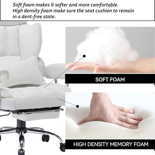 Efomao Big and Tall Office Chair 400lbs – High Back Executive Chair with Swivel Base, PU Leather Upholstery, Lumbar Pillow, Padded Armrests, and Rolling Wheels，White Computer Chair - color: 3008y White