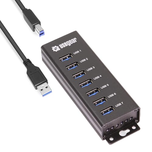 USBGear 7-Port USB Hub 3.2 Gen 1 – Mountable SuperSpeed Data Hub with USB Ports for Laptop, PC, Desktop, and More, 5V/4A Power Adapter with Type-A to Type-B Cable (3ft), Computer Accessories - style: 7 Port Hub