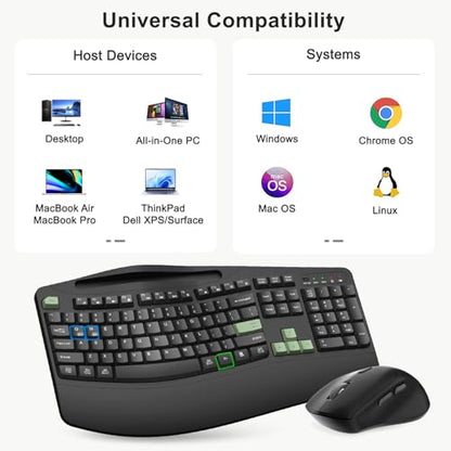 Wireless Keyboard and Mouse Combo, 2.4G Ergonomic Wave Keys(AvocadoGreen) - color: Black and Avocado Green