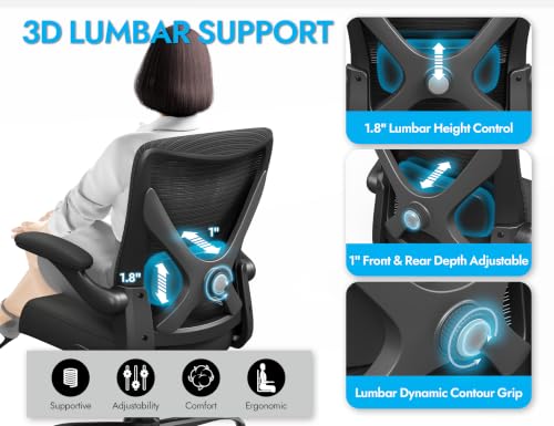 Office Chair: 330LBS Mesh Ergonomic Desk Chair Comfy with 3D Lumbar& Swivel - color: Full Black, size: Pack of 1