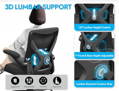 Office Chair: 330LBS Mesh Ergonomic Desk Chair Comfy with 3D Lumbar& Swivel - color: Full Black, size: Pack of 1