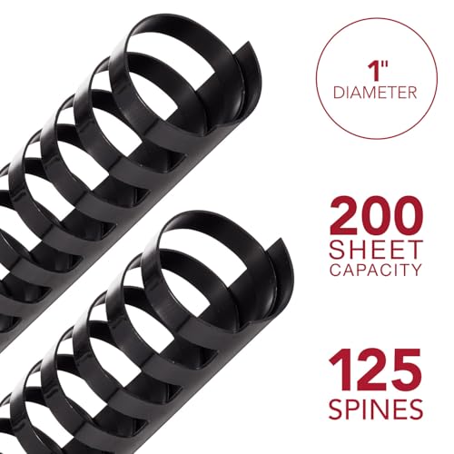 Mead CombBind Binding Spines/Spirals/Coils/Combs, 1", 200 Sheet Capacity, Black, 125 Pack (4000137) - size: 1"
