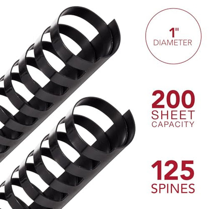 Mead CombBind Binding Spines/Spirals/Coils/Combs, 1", 200 Sheet Capacity, Black, 125 Pack (4000137) - size: 1"