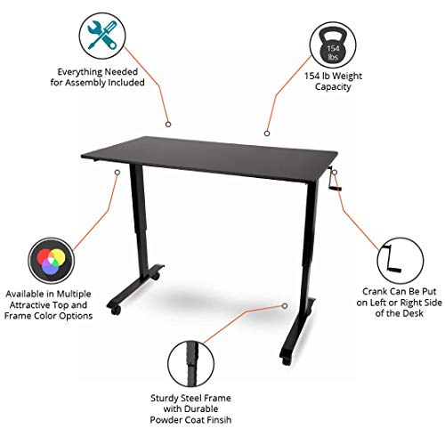 Stand Up Desk Store Crank Adjustable Height Rolling Standing Desk (Black Frame/Matte Black Top, 48" Wide) - color: Black Frame/Matte Black Top, size: 48 Inches Wide