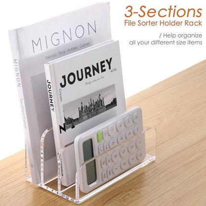 SANRUI Clear Acrylic Mail Organizer for Desk, Mail Holder 3-Slot - size: 3 Slots-Tiered