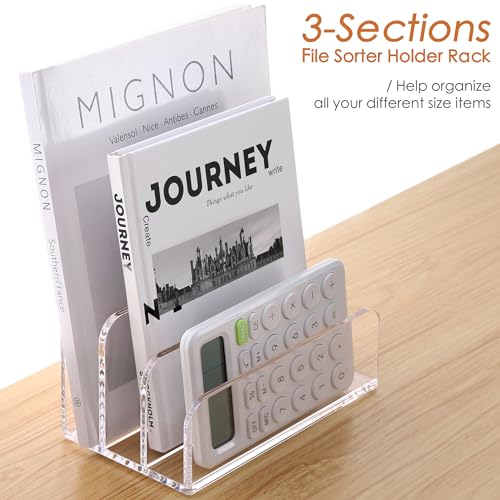 SANRUI Clear Acrylic Mail Organizer for Desk, Mail Holder 3-Slot - size: 3 Slots-Tiered