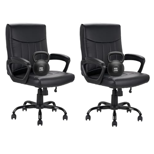 CLATINA Mid Back Leather Office Executive Chair with Lumbar Support and Padded Armrestes Swivel Adjustable Ergonomic Design for Home Computer Desk 2 Pack - color: Black, size: 2 Pack