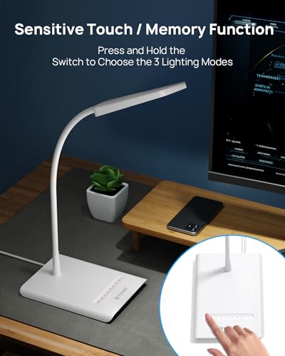 TROND Desk Lamp, Dimmable Eye-Caring Table Lamp, Memory Function, White - color: White