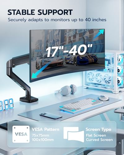ARES WING 17-40 Inch Heavy Duty Monitor Arm, Black - color: Black, style: Non USB