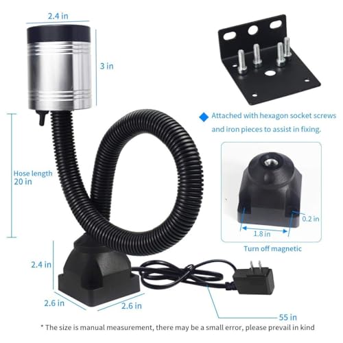 Flexible Work Light, Led Machine Light, Led Flexible Gooseneck Light 900 Lumens with 20inch Flexible Gooseneck 120 Volt for Lathe Workbench Bandsaw and Machine Tool - style: 60F Magnetic Light