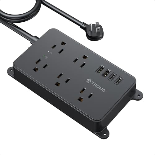 TROND Surge Protector Power Strip with USB, 10ft Extension Cord, ETL Listed | 5 Widely-Spaced Outlets with 4 USB Ports, 1300J, Low-Profile Flat Plug, Wall Mountable, 1875W/15A, Black - color: Black, size: 10ft, style: 5 Outlets