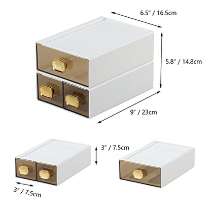 Desktop Storage Drawers, Stackable Countertop Organizer with Drawers - color: 1 Middle & 2 Small Drawers, White
