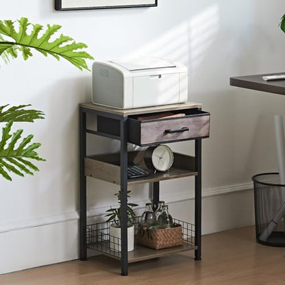 Lerliuo Printer Stand with Storage, 3-Tier Printer Table, Grey | Fixed-leg three-tier printer stand with fabric drawer and two shelves for paper, ink, office supplies and compact scanners - color: Grey