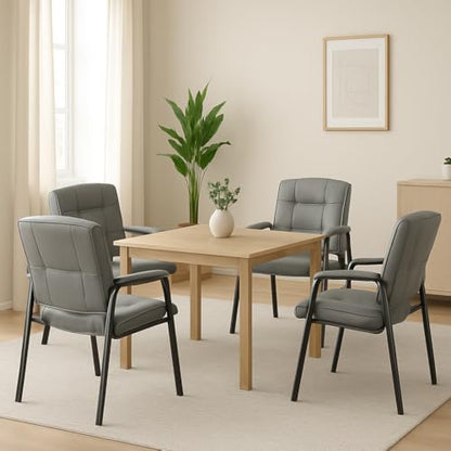 Naomi Home Faux Leather Guest Reception Chair Set of 4 - Gray | Stackable office chair with supportive armrests and durable construction for everyday office seating. - color: Gray, Faux Leather, style: Set of 4