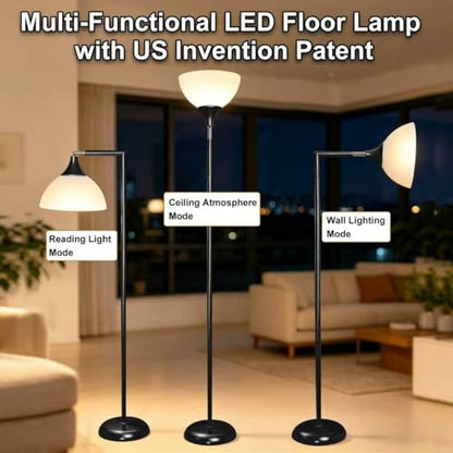 Torchiere Floor Lamp, 76" Tall Light Stand Lamp Dimmable with Remote, Black - color: Black
