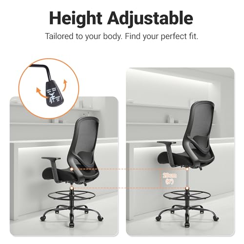 Drafting Office Chair Big and Tall 450lbs Heavy Duty for Standing Desk - color: Black