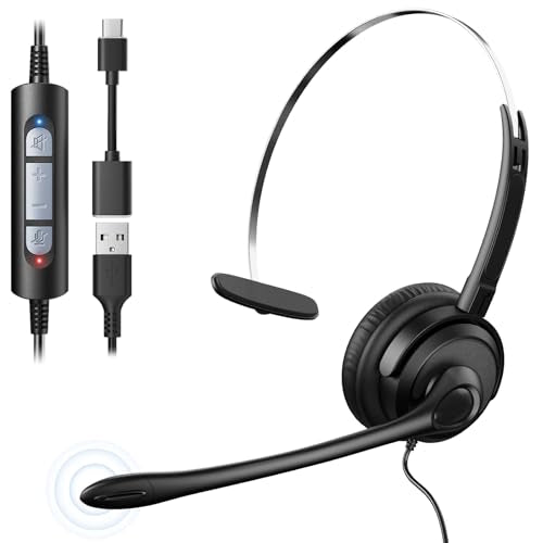 Voistek USB Headset with Noise Canceling Mic,Single-Ear Headset for PC - color: ink black