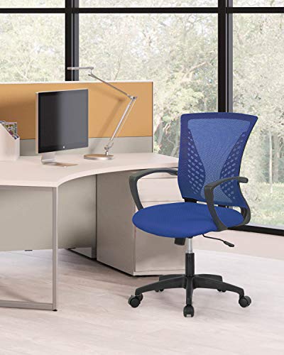 Home Office Chair Mid Back PC Swivel Lumbar Support Adjustable Desk Task Computer Ergonomic Comfortable Mesh Chair with Armrest (Blue) - color: Blue