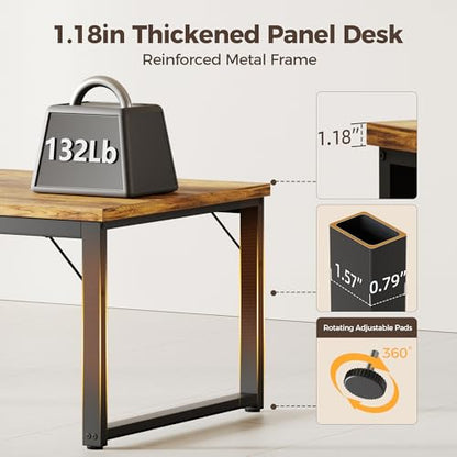 Mericonia 48 Inch Computer Desk with Power Outlets, 1.2" Thick Office Table - color: Brown, size: 48",1.2"T
