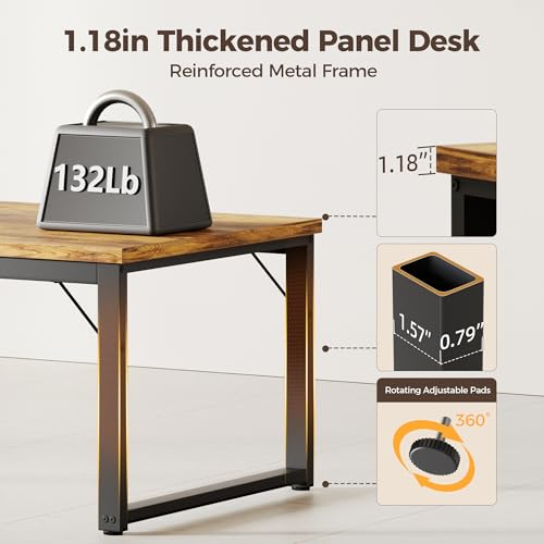 Mericonia 54 Inch Computer Desk with Power Outlets, 1.2" Thick Office Table - color: Brown, size: 54",1.2"T