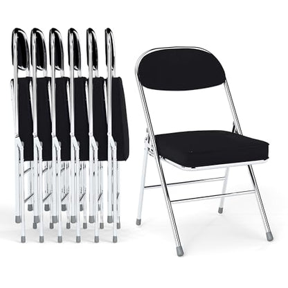 Folding Chairs with Padded Thick Seat & Backrest, Durable Corduroy Fabric,Indoor Outdoor Stackable Foldable Guest Chairs for Office Wedding Kitchen Dining, 350lb Capacity,Set of 6, Black - size: 6 Pack