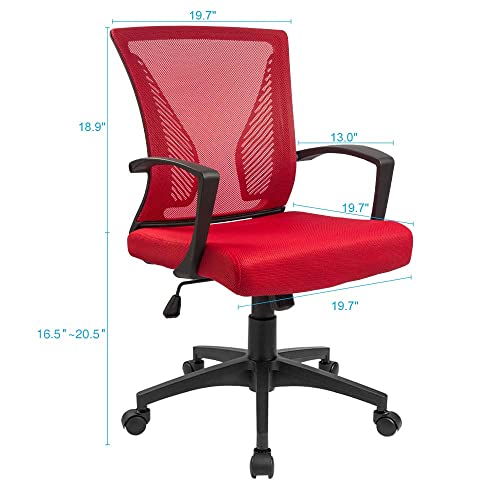 Furmax Office Chair Ergonomic Computer Desk Mesh Chair Mid Back Swivel Lumbar Support with Armrest (1, Red) - color: Red