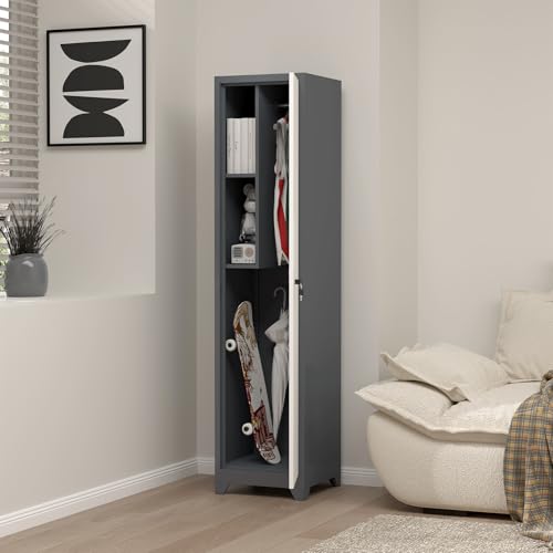 Slim Utility Cabinet, 65”H Bathroom Storage with Doors and Shelves - color: 65"h 1 Door - Grey/White