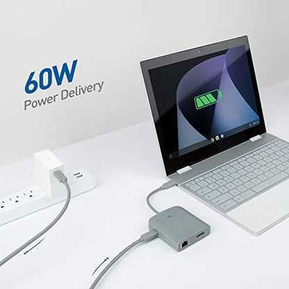 Cable Matters USB C Hub DisplayPort, 4K@60Hz, 60W Host Charging, Gray | 100Mbps Ethernet, 2x USB, Compatible with Thunderbolt 4/Thunderbolt 3 Ports, MacBook Pro - color: Gray