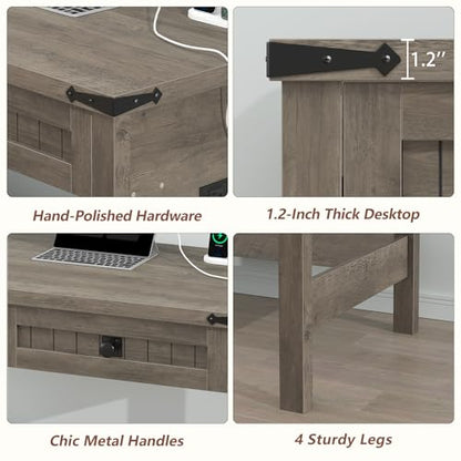 39 Inch Farmhouse Small Computer Desk with Drawers for Bedroom, Home Office - color: Grey
