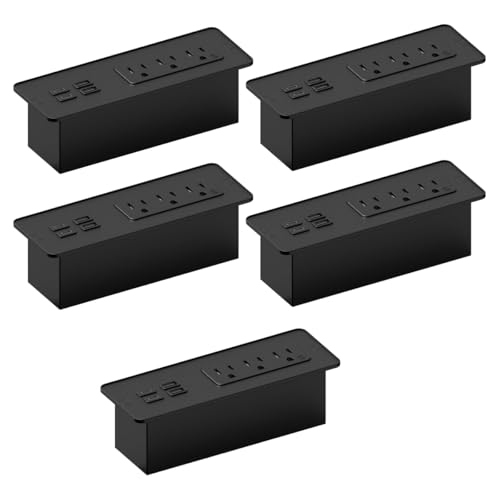 Kable Kontrol Recessed Power Strip with Fast Charging 2 PD65W USB-C Ports, 2 USB-A Ports, 3 Power Desk Outlets, Flush Mount Furniture Charging Station Grommet for Side Table, End Table - Black, 5 Pcs - color: Black, size: 5