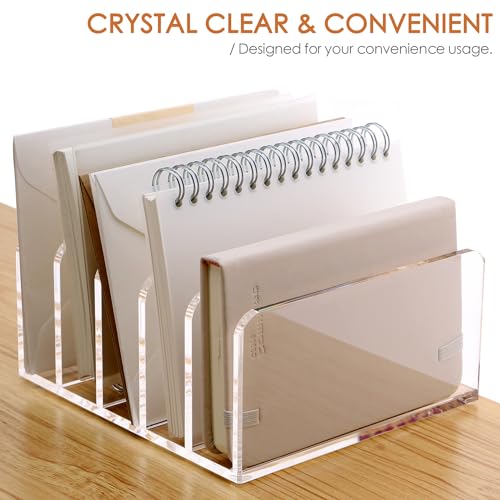 SANRUI Acrylic Mail Holder, 5-Slot Vertical Letter Sorter, Clear - size: 5 Slots