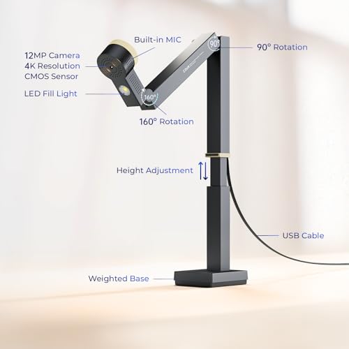 CZUR Fancy S Pro USB 12MP Document Camera for Teacher - Black